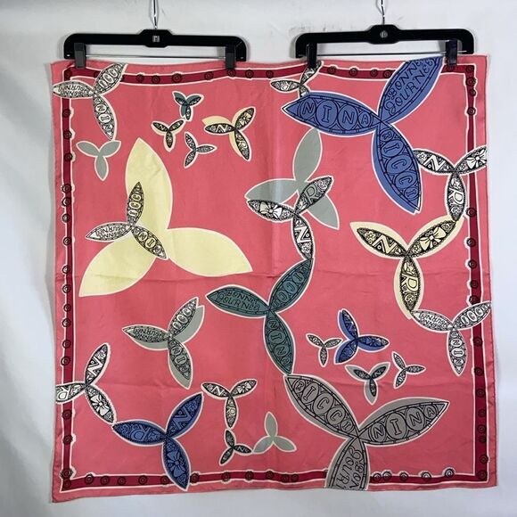Nina Ricci VTG Multi Pink Print With Writing Scarve - Picture 2 of 8